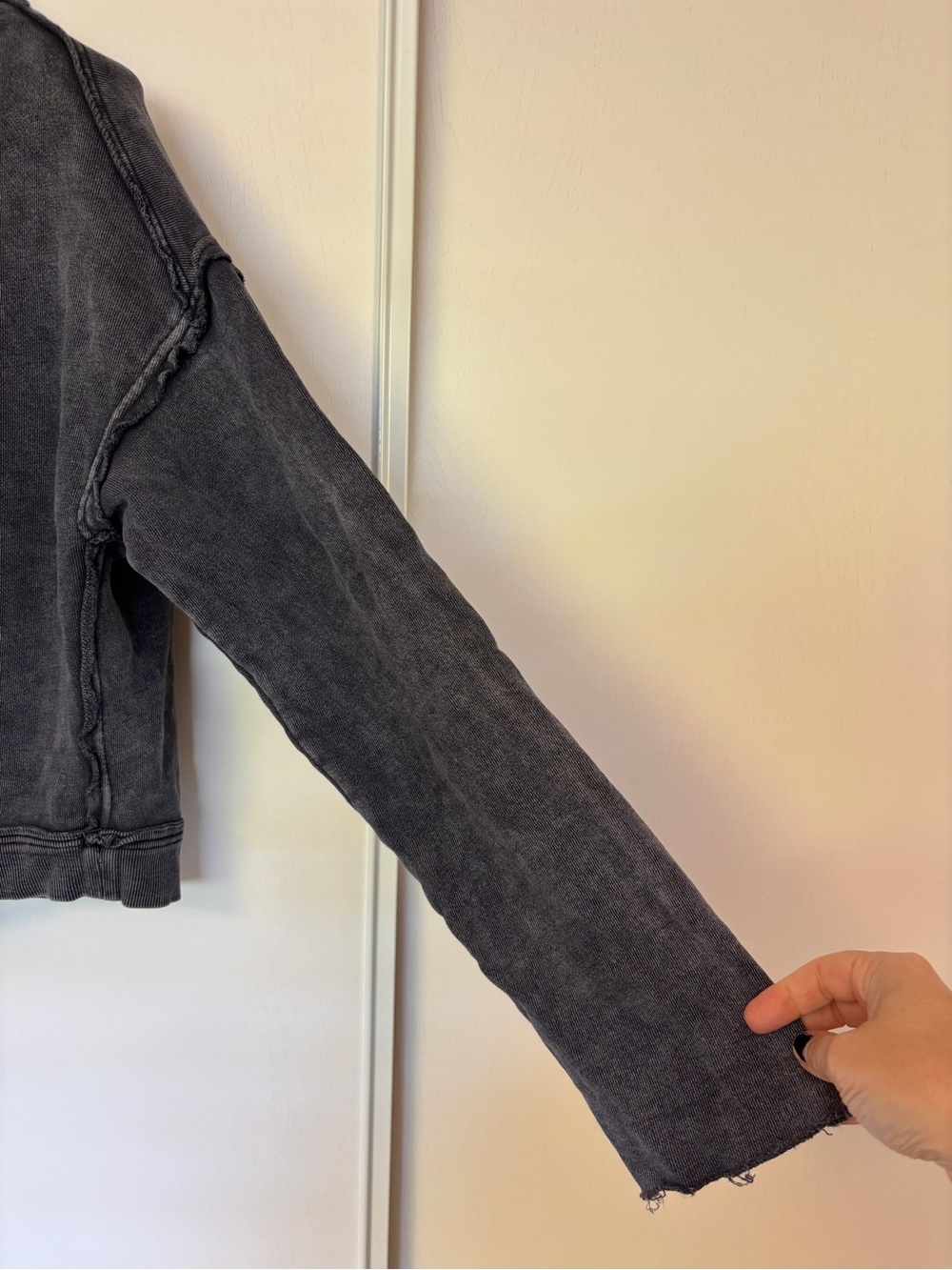 Free People Grey Mock Neck Sweatshirt Size Small Distressed Grunge Whimsigoth - Picture 4 of 11